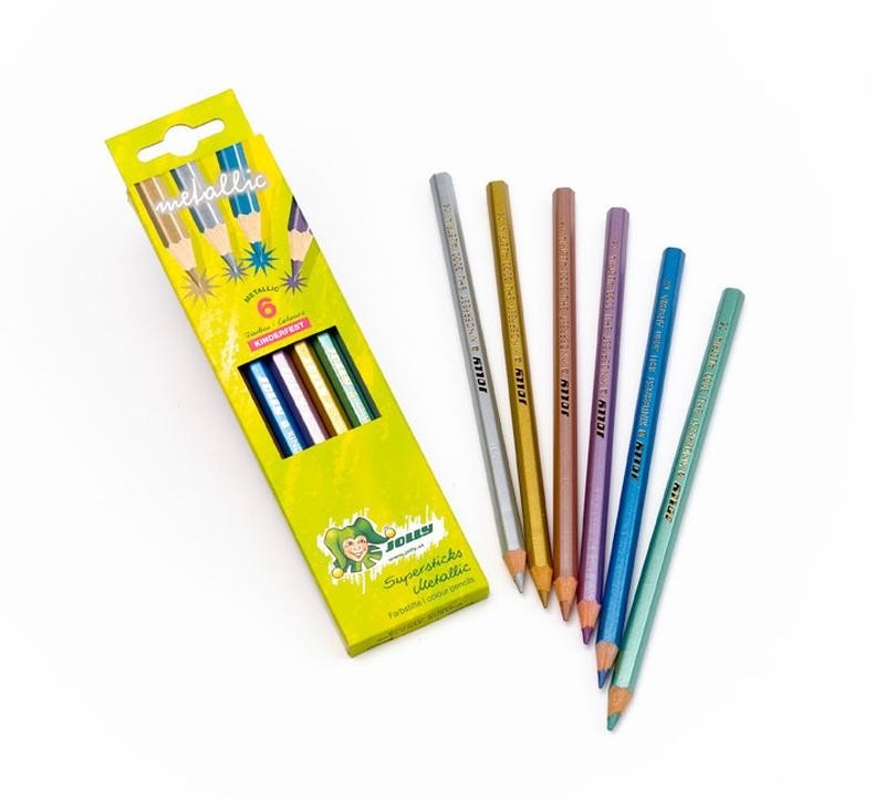 JOLLY Kinderfest Dickkernfarbstifte 6er Kartonetui Metallic Farben