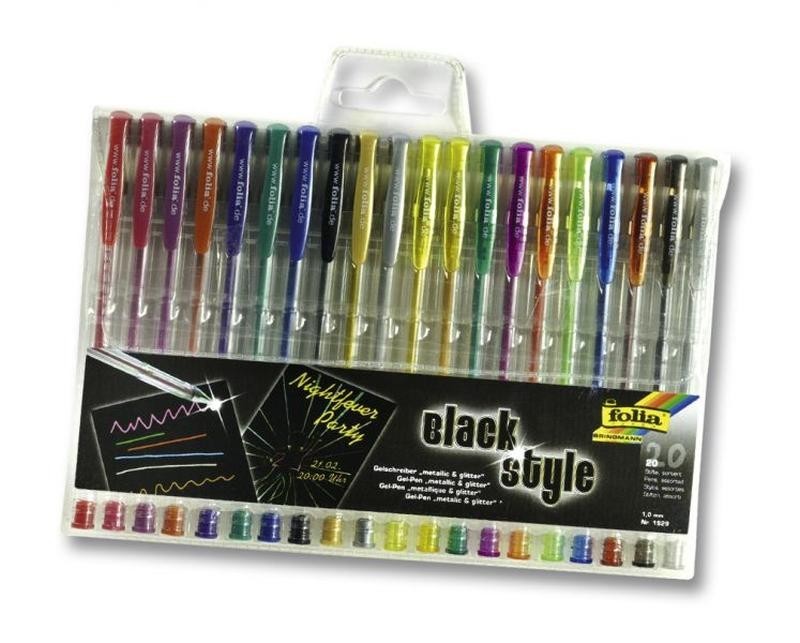 Black Style, metallic/glitter 20 Gelschreiber, farbig sortiert
