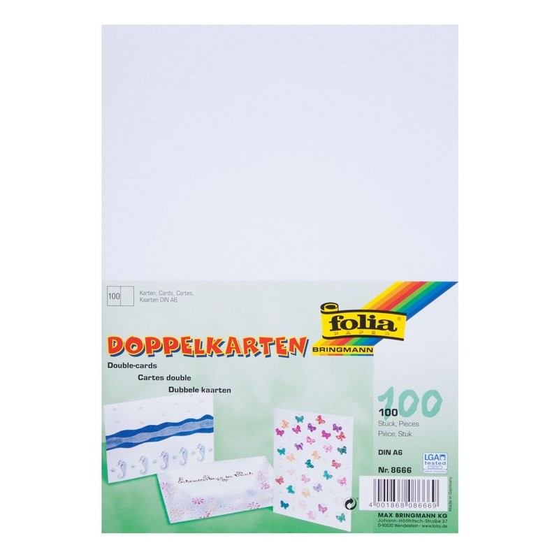 Briefkarten, DIN A6, doppelt quer 100 Stück, weiß