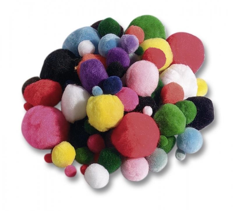 Pompons, 100 Stück verschiedene Größen und Farben sortiert