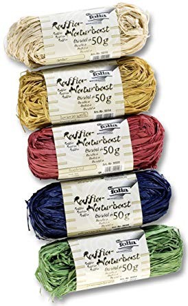Raffia-Naturbast, 5 Bündel à 50g farbig sortiert