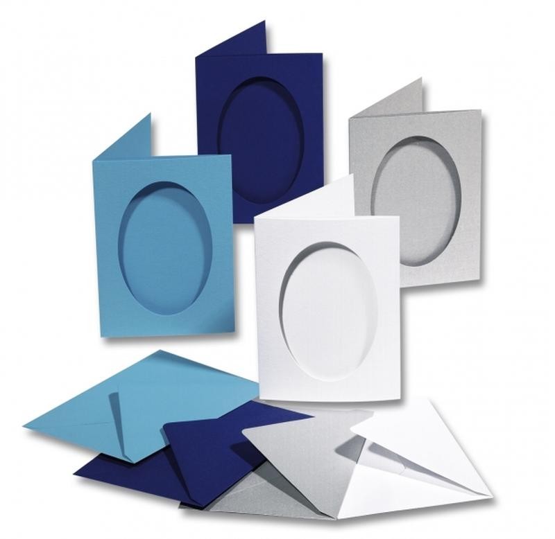 Passepartouts 220 g/m², ovale Stanzung 10,5x15cm,5 Karten&5 Kuverts Einzelfarben