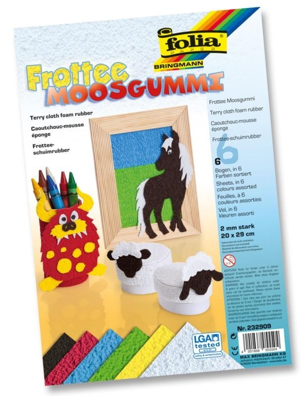 Frottee-Moosgummi, 20x29cm, 6 Blatt in 6 Farben sortiert