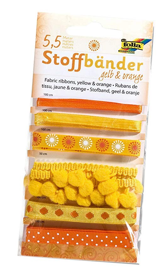 Stoffbänder Gelb & Orange 6 Stück sortiert, 5,5 Meter