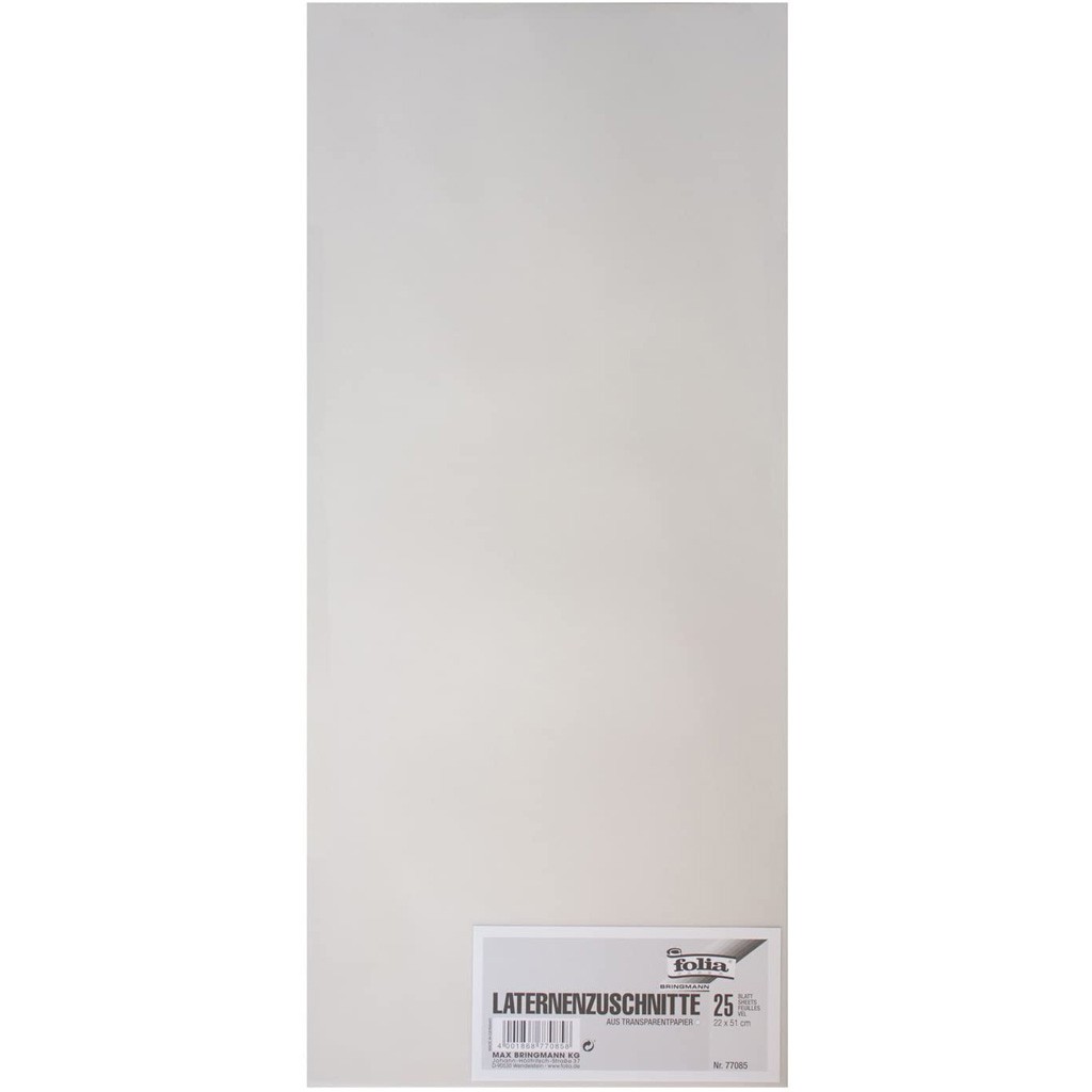 Transparentpapier 115g/m² Laternzuschnitte 22x51cm, 25 Bogen, weiß