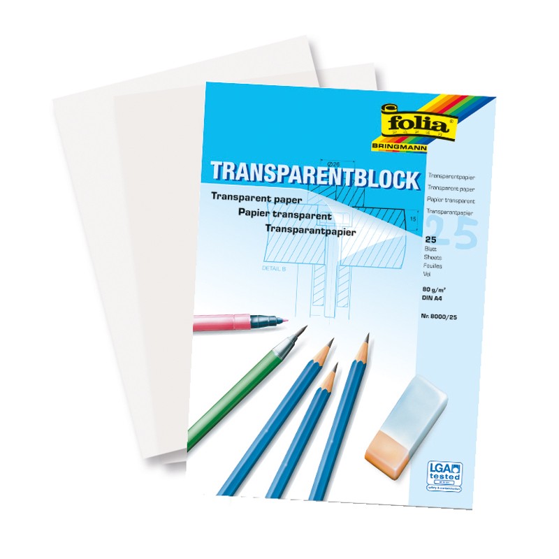 Transparentpapierblock, 80g/m², DIN A4 25 Blatt, weiß transparent