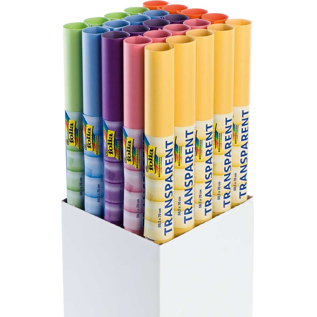 Transparentpapier 115g/m², unifarben 50,5x70cm, 25 Rollen sortiert im Display