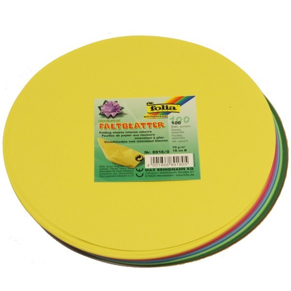 Faltblätter 70g/m², 18cm rund 100 Blatt, farbig sortiert