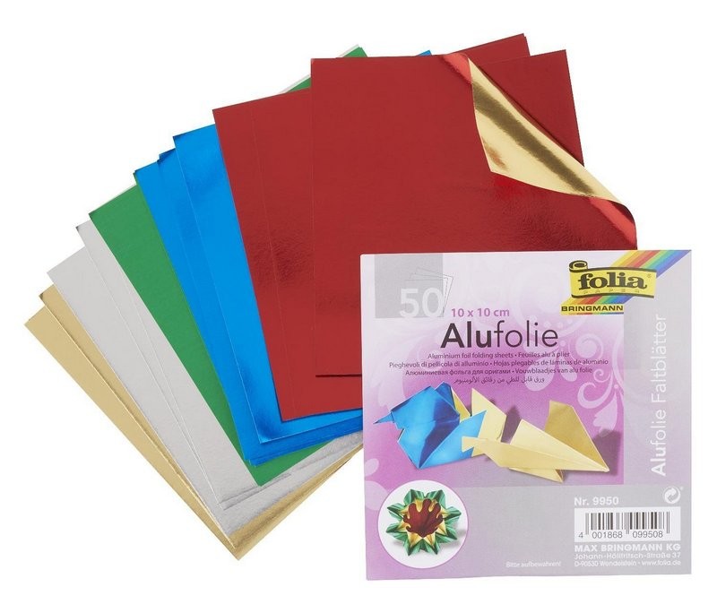 Alu-Faltblätter 10x10cm, 50 Blatt, farbig sortiert