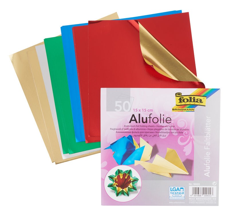 Alu-Faltblätter 15x15cm, 50 Blatt, farbig sortiert