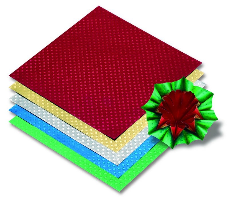 Alu-Faltblätter mit Sternchenprägung 15x15cm, 50 Blatt, farbig sortiert