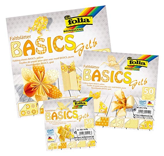 Faltblätter 80g/m², BASICS GELB 10x10cm, 50 Blatt, 5 Motive sortiert