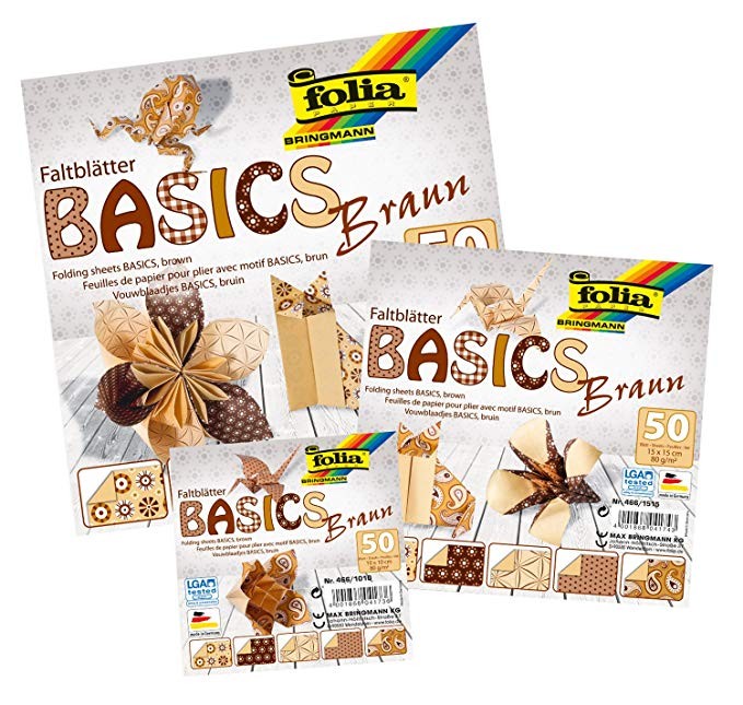 Faltblätter 80g/m², BASICS BRAUN 15x15cm, 50 Blatt, 5 Motive sortiert