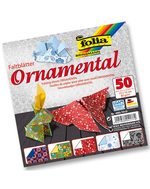 Faltblätter 80g/m², ORNAMENTAL 20x20cm, 50 Blatt, 5 Motive sortiert