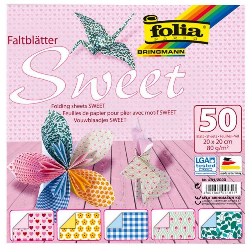 Faltblätter 80g/m², SWEET 20x20cm, 50 Blatt, 5 Motive sortiert