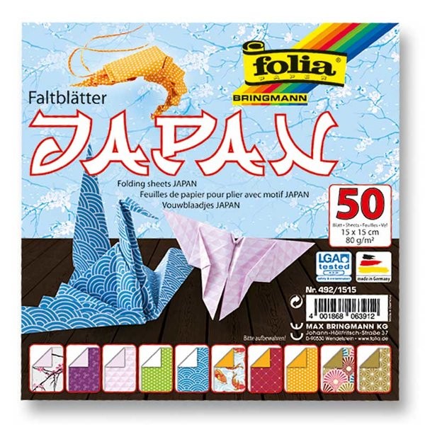 Faltblätter 80g/m², JAPAN 15x15cm, 50 Blatt, 10 Motive sortiert