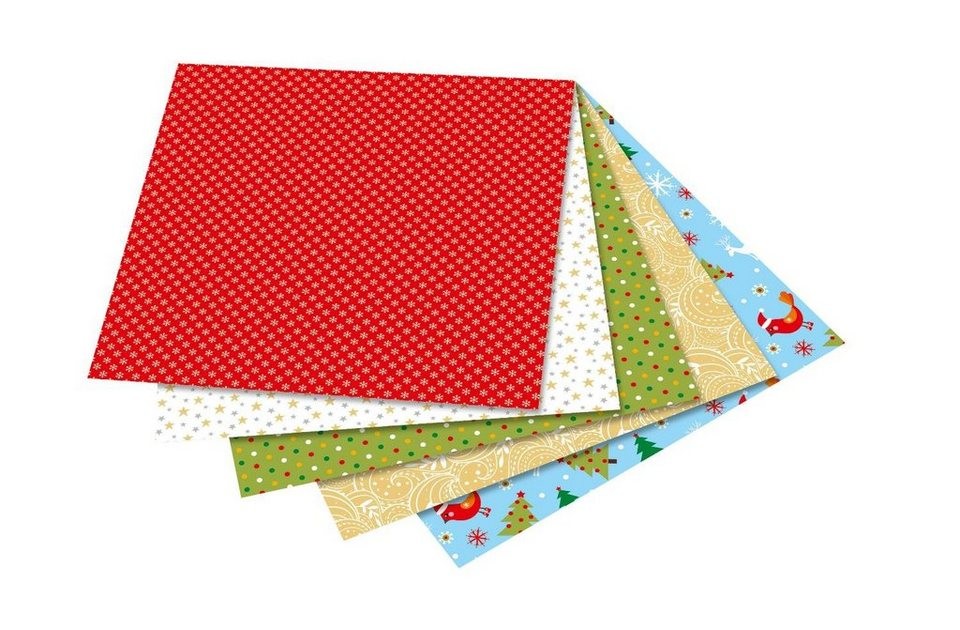 Faltblätter 80g/m², WEIHNACHTEN 10x10cm, 50 Blatt, 5 Motive sortiert