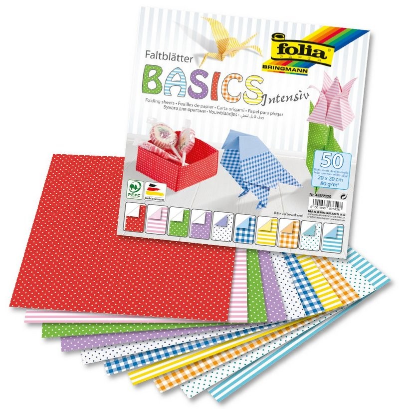 Faltblätter 80g/m², BASIC INTENSIV 20x20cm, 50 Blatt, 10 Motive sortiert