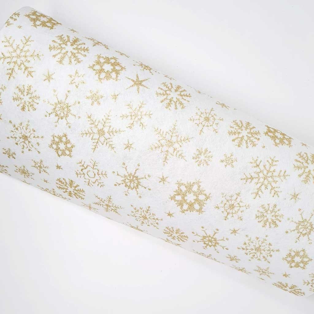 Bastelfilz 150g/m², 45cmx5m, 1 Rolle Weihnachtsmotiv weiß/gold
