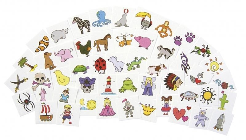 Kiga Tattooset 96-tlg. Inhalt: 2 Bögen DIN A5 mit 2x48 Tattoos