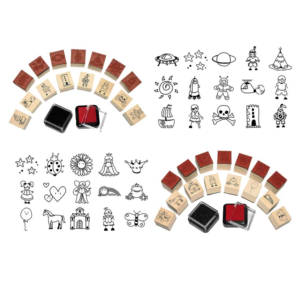 Ministempel , Mädchen-Junge 30er Set + 4 Stempelkissen GRATIS