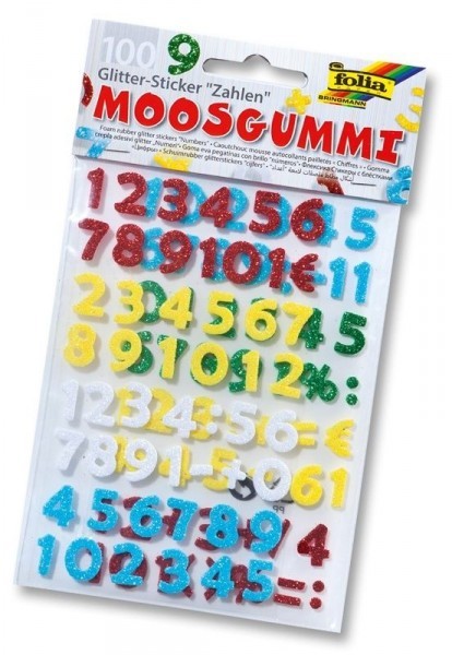 Moosgummi Glitter-Sticker, 100 Stück Zahlen, farbig sortiert