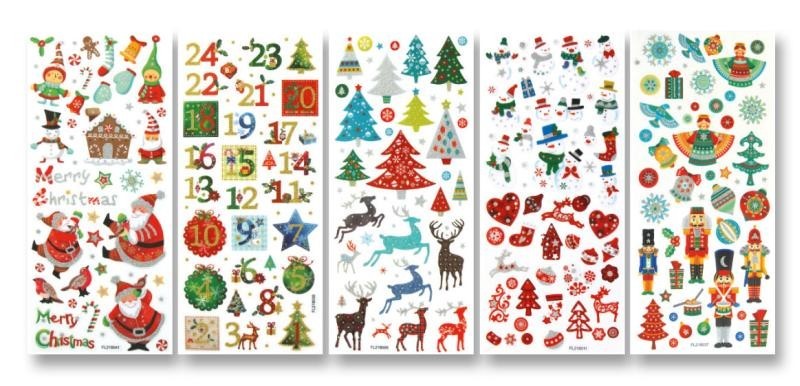 Glitzer-Sticker ''''''''Weihnachten'''''''' ca.10x23cm, 5 Blatt, Motive sortiert